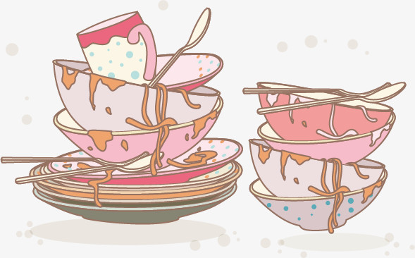 本作品全称为《粉色卡通风饭后留残渍未洗的盘子碗筷杯子元素》,使用