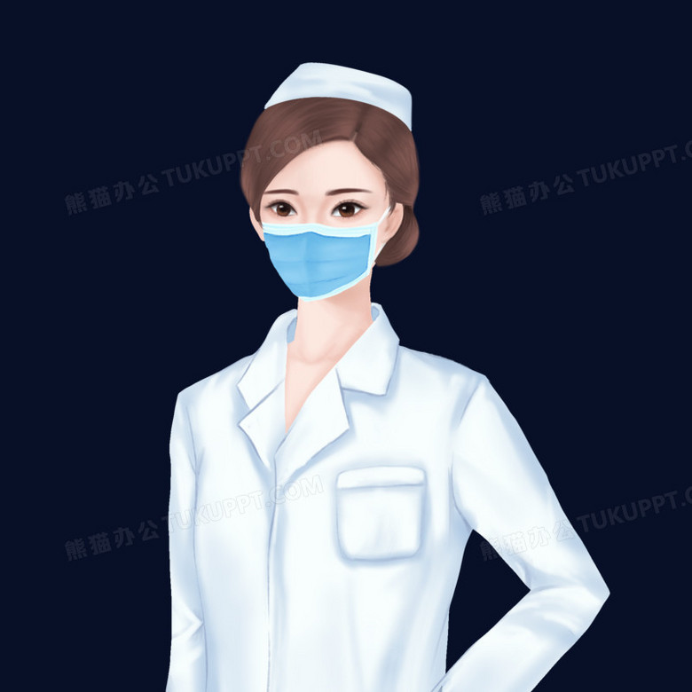 手绘插画风女护士半身照元素