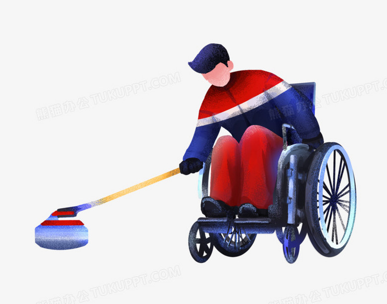 手绘插画噪点风残疾人冰壶运动员元素