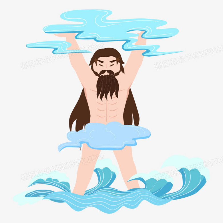 卡通矢量盘古神话人物开天地元素