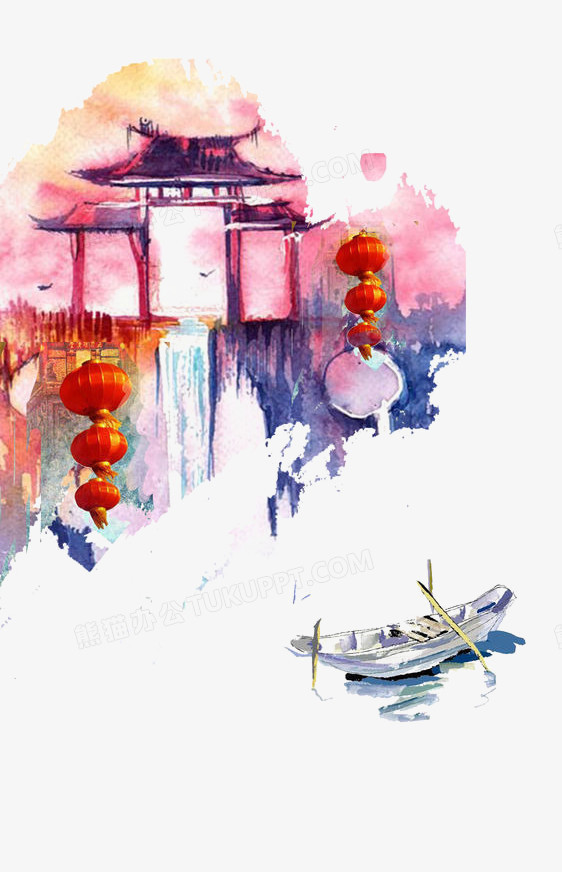 手绘亭台楼阁矢量