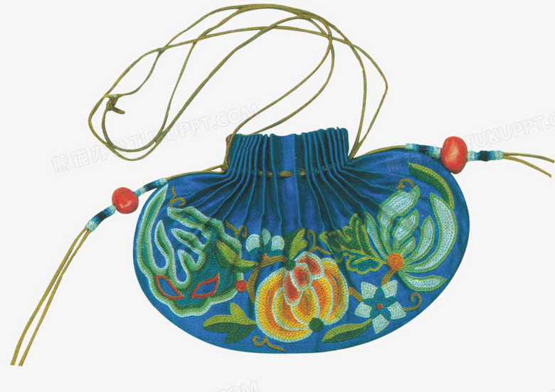 在整个配色上使用多种色彩作为基础色调,设计了精美香囊,中国负效果