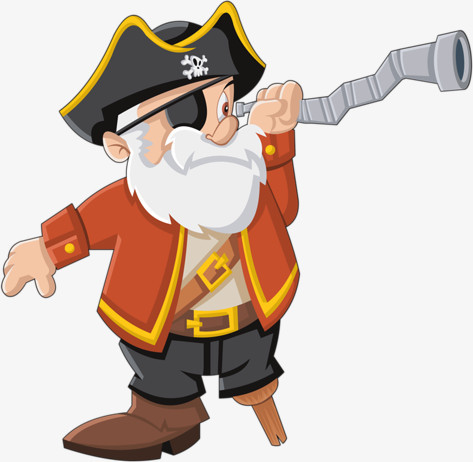 设计了拿着望远镜的海盗,卡通效果的展现形式更好的突出海盗的特点