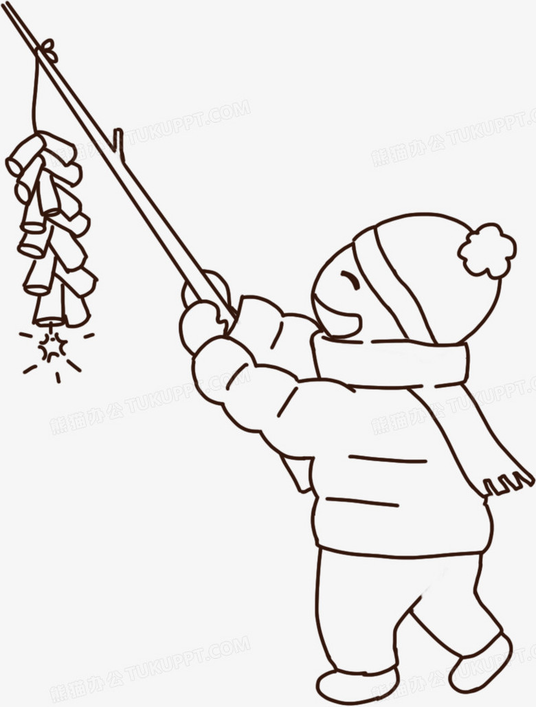 手绘元素放鞭炮的小男孩