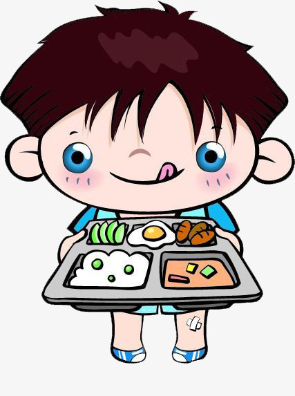 设计了一个端着午饭准备吃的娃娃,卡通效果的展现形式更好的突出午餐