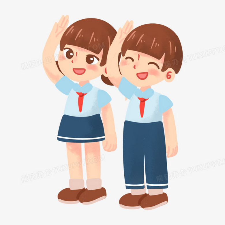 卡通手绘小学生敬礼免抠元素PNG图片素材下载_手绘PNG_熊猫办公