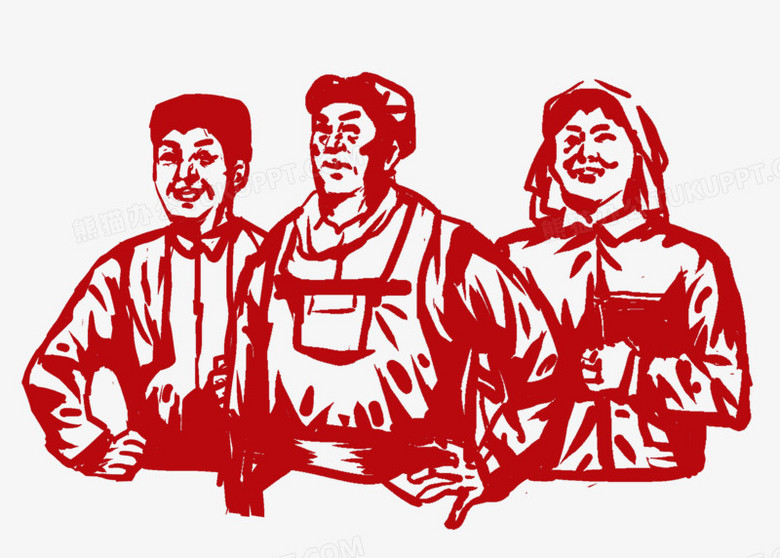 手绘红色人民群众剪影免抠元素
