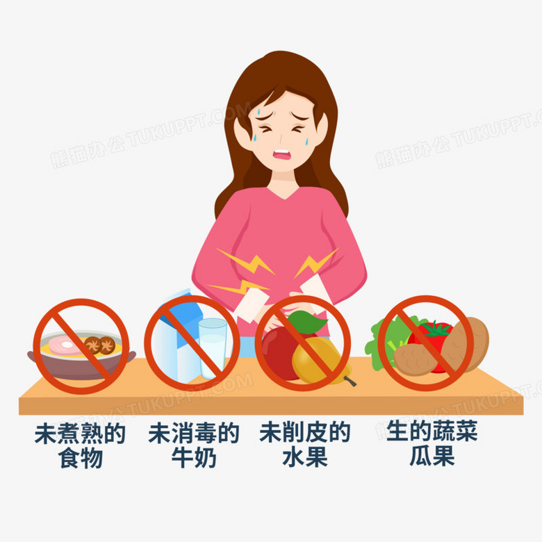 卡通矢量引起女孩食物中毒原因免抠元素