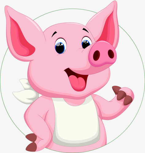 设计了笑口常开插腰的可爱小猪,整体呈现卡通风