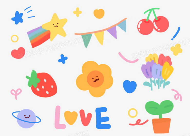 卡通可爱不规则软萌贴纸免抠装饰元素