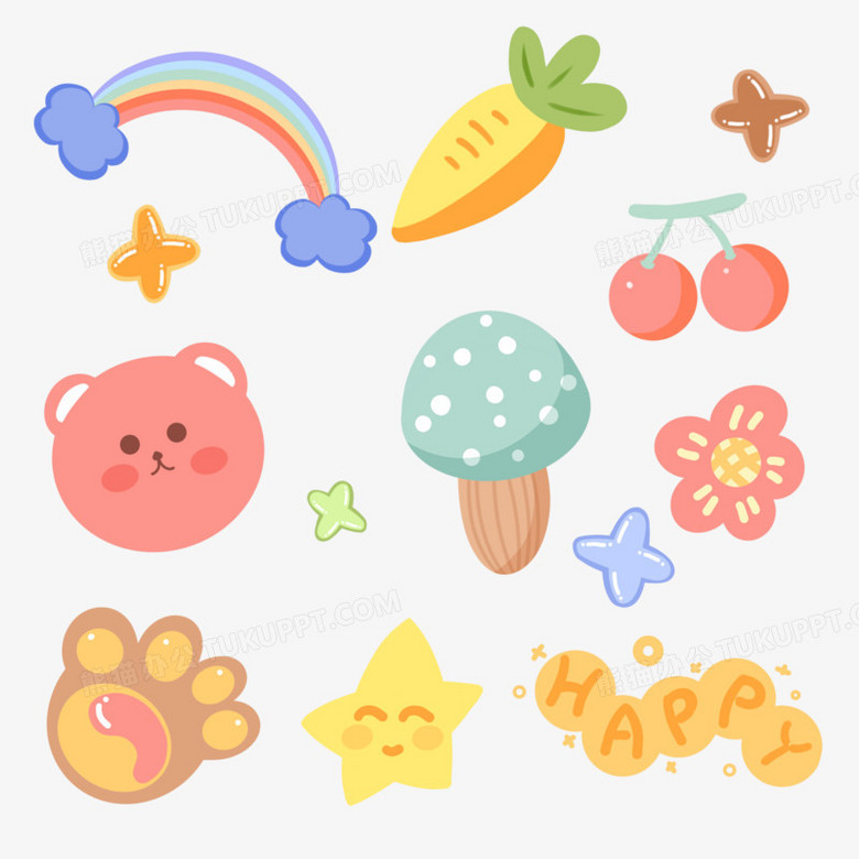 手绘卡通软萌贴纸套图装饰元素png图片素材下载_装饰png_熊猫办公
