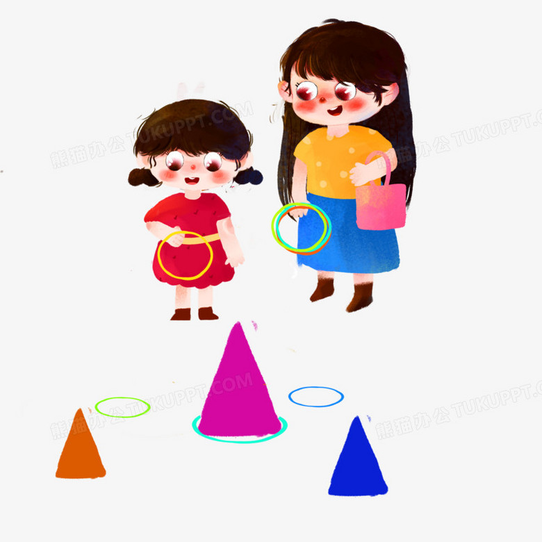 卡通手绘亲子套圈圈玩游戏素材