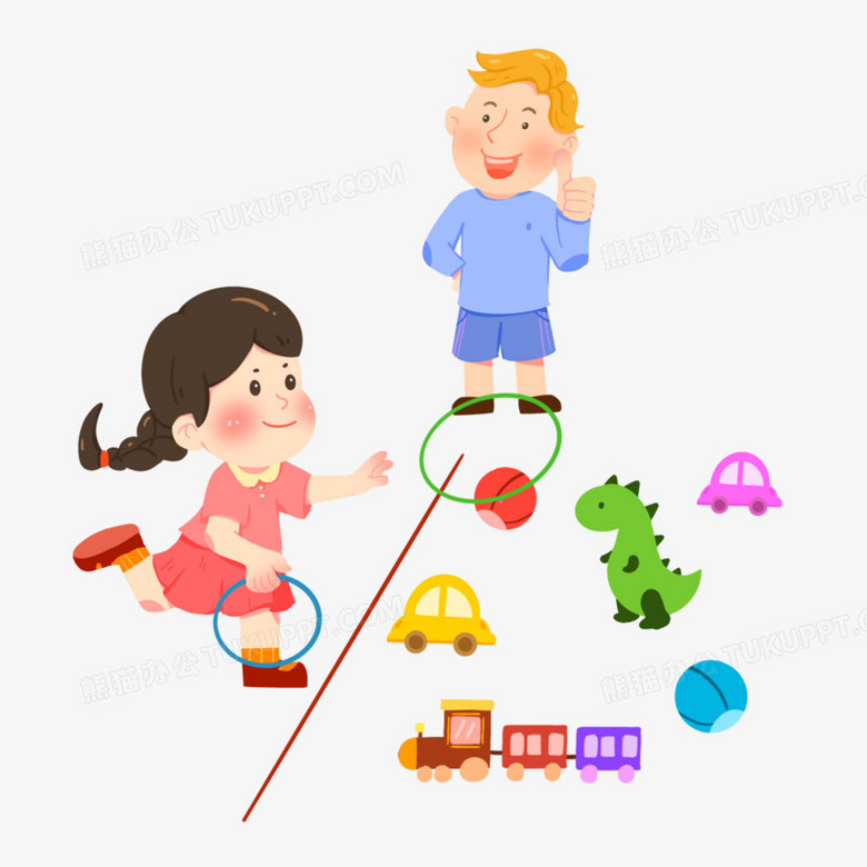 手绘卡通小朋友一起玩套圈游戏元素