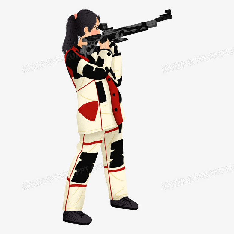 手绘插画风女射击运动员人物元素