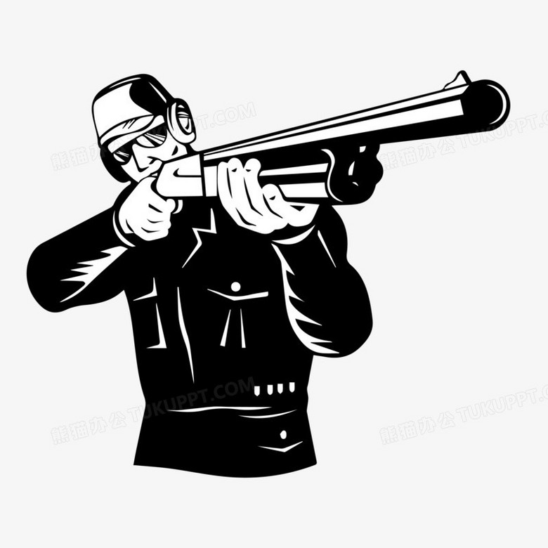 手绘打猎者射击打枪训练人物剪影元素