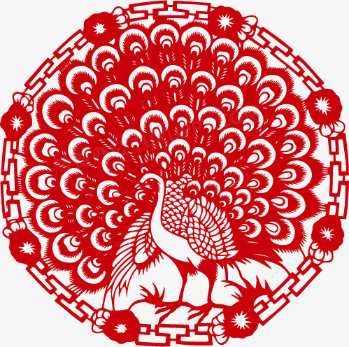 孔雀开屏剪纸图案矢量素材