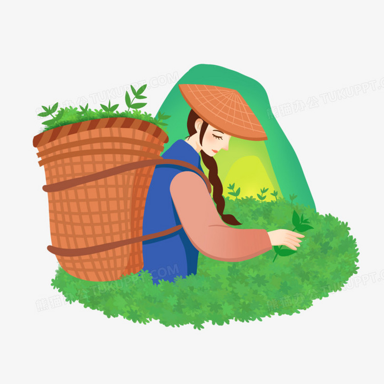 卡通女孩采茶叶免抠元素素材