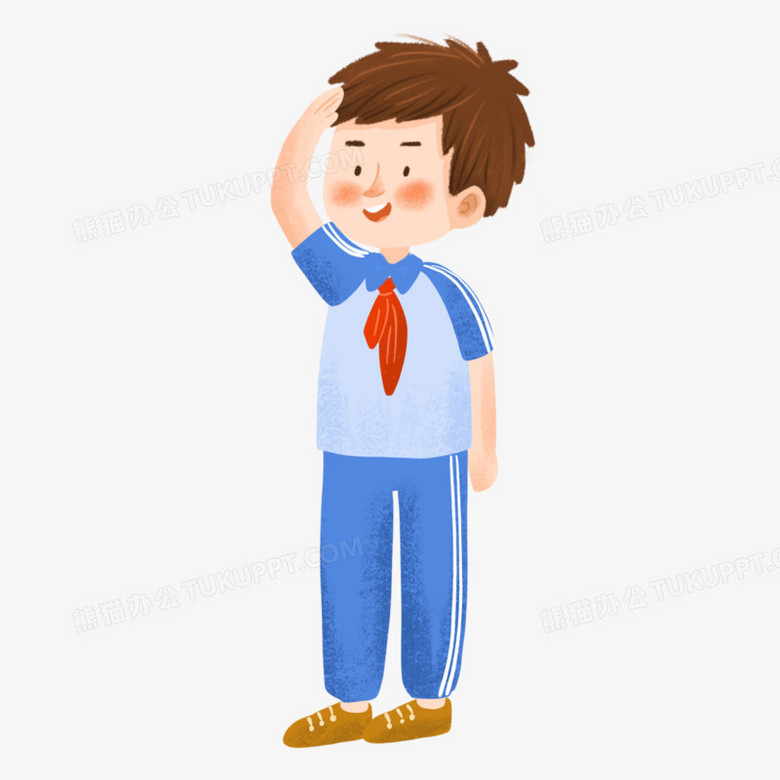 卡通手绘免抠男孩敬礼元素PNG图片素材下载_卡通PNG_熊猫办公