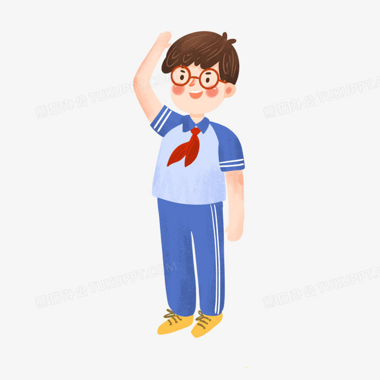 卡通手绘免抠敬礼男孩素材