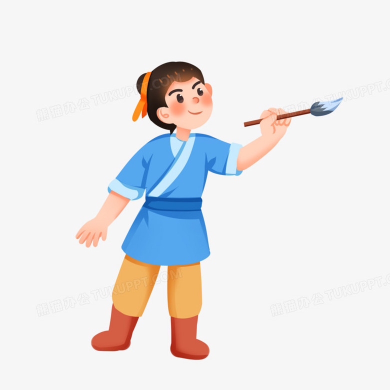 卡通手绘免抠古人拿着毛笔免抠元素