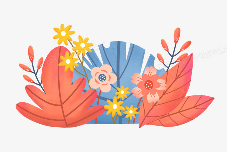 手绘扁平插画风花丛免抠元素