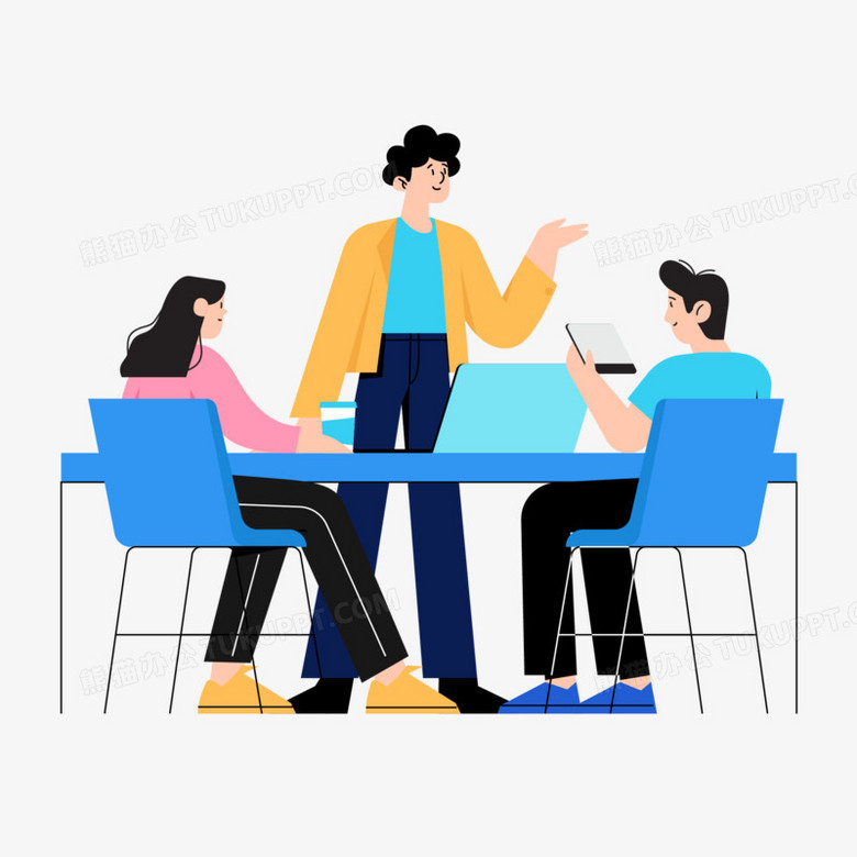 手绘扁平插画风矢量团队开会讨论场景PNG图片素材下载_手绘PNG_熊猫办公