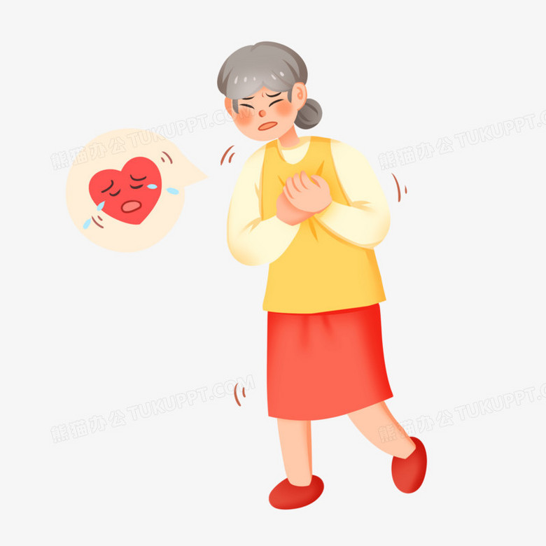 手绘卡通老年人心悸胸闷免抠素材