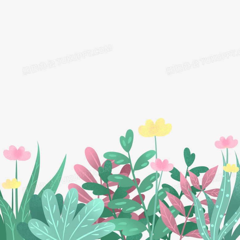 手绘春天花丛免抠元素