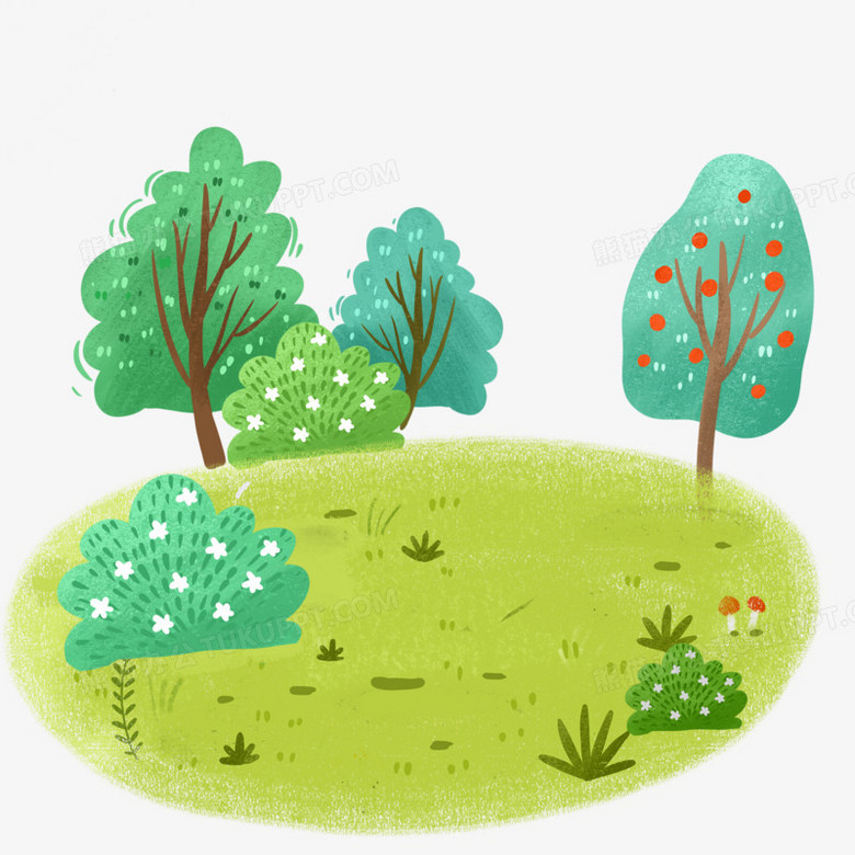卡通手绘免抠森林草地元素