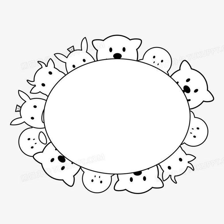 本作品全称为《黑色简约风可爱动物线稿文本框创意元素》,使用adobe