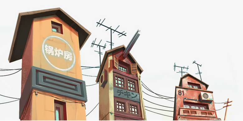 锅炉房宫崎骏手绘动漫房屋国外创意素材