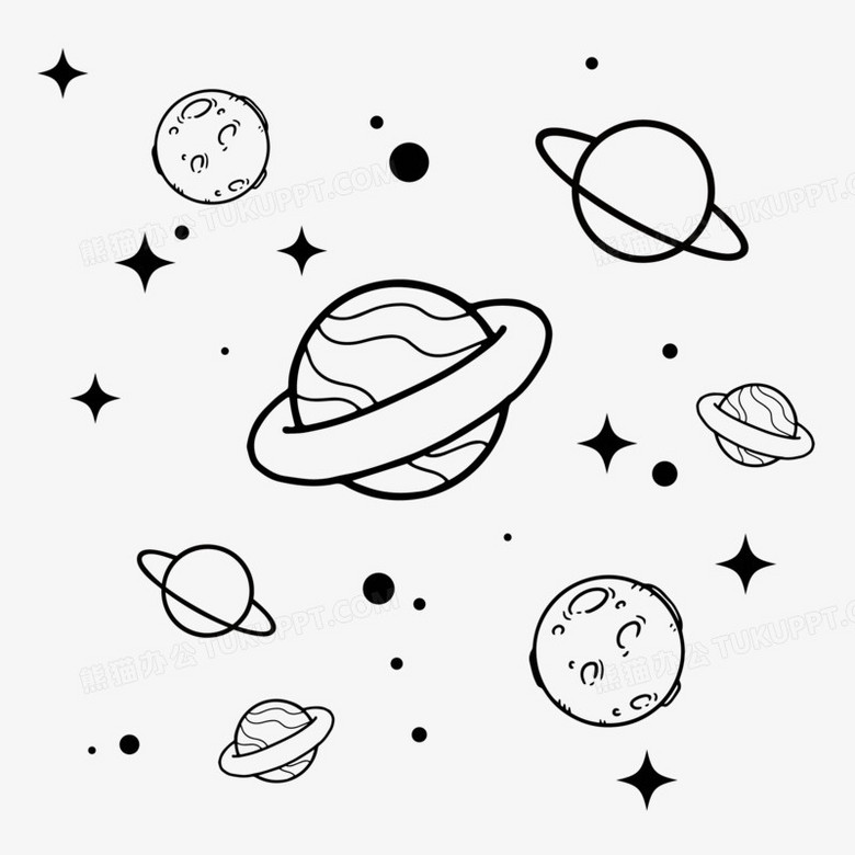 简约线稿太空手账图案免抠素材
