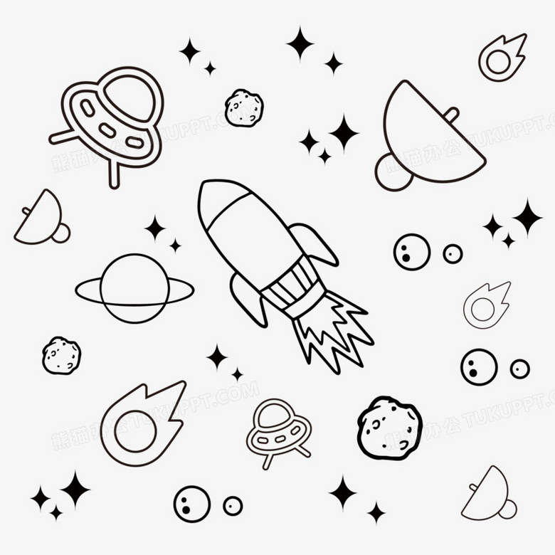 简约线稿外太空手账图案免抠素材