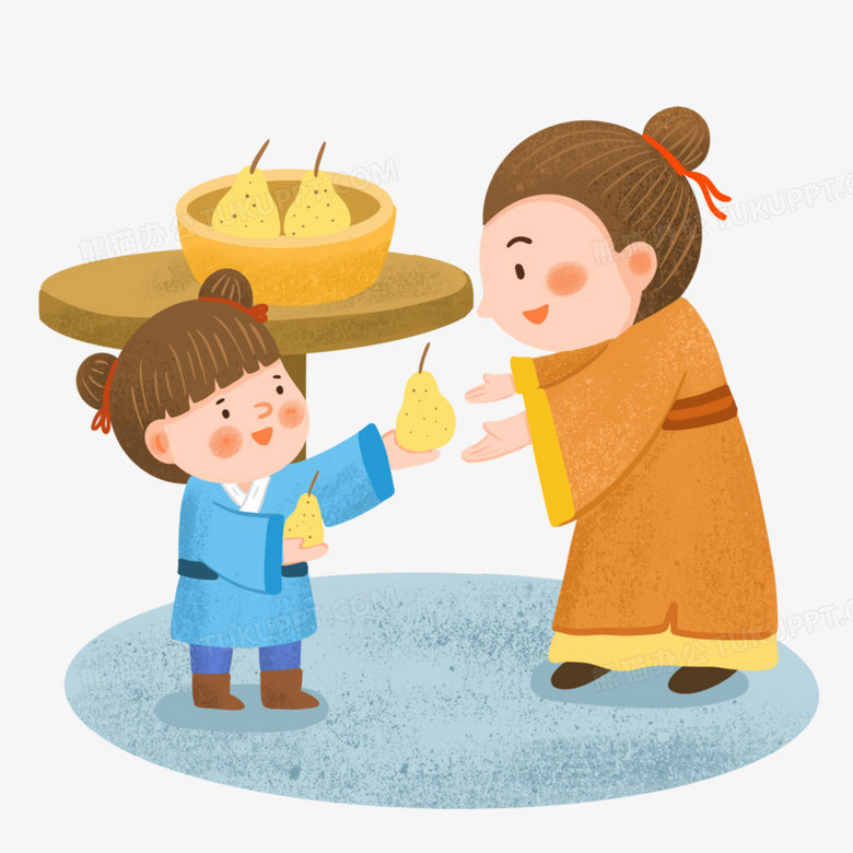 手绘卡通孔融让梨插画免抠元素
