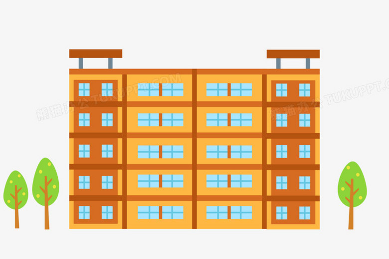 卡通扁平风宿舍楼元素