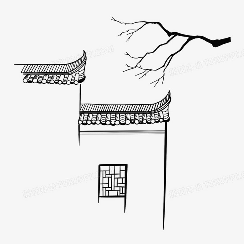 手绘素描徽派建筑元素png图片素材下载_手绘png_熊猫办公