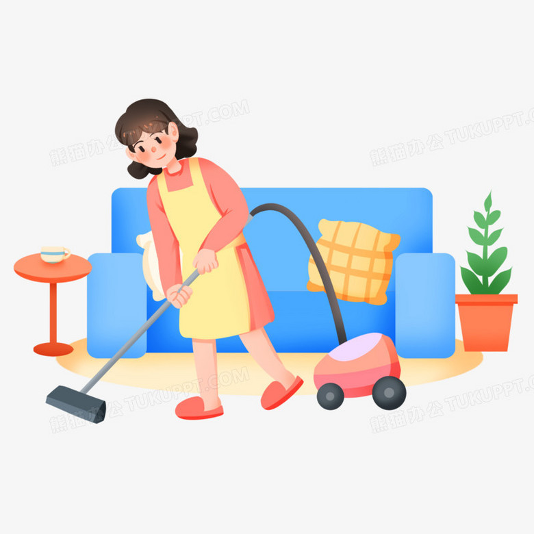 手绘卡通妈妈打扫卫生免抠素材