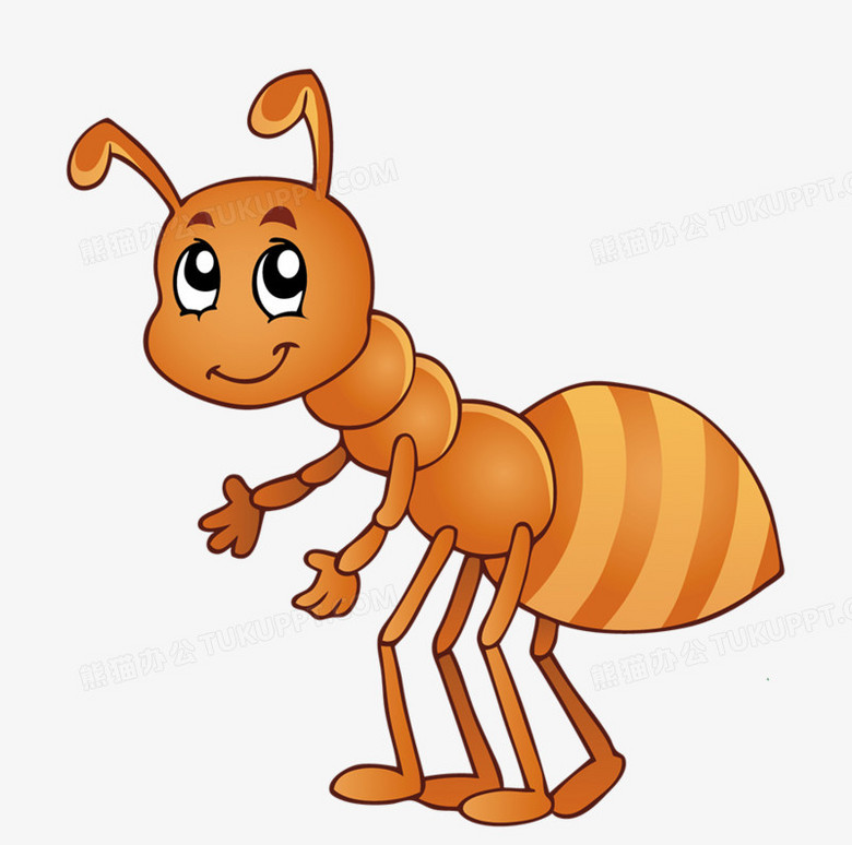 《橙色卡通风一只呆萌觅食的大眼蚂蚁元素》,在整个配色上使用橙色