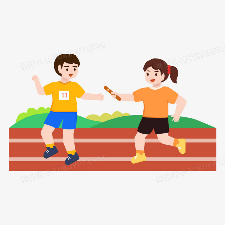 卡通矢量校园学生运动会接力赛跑素材