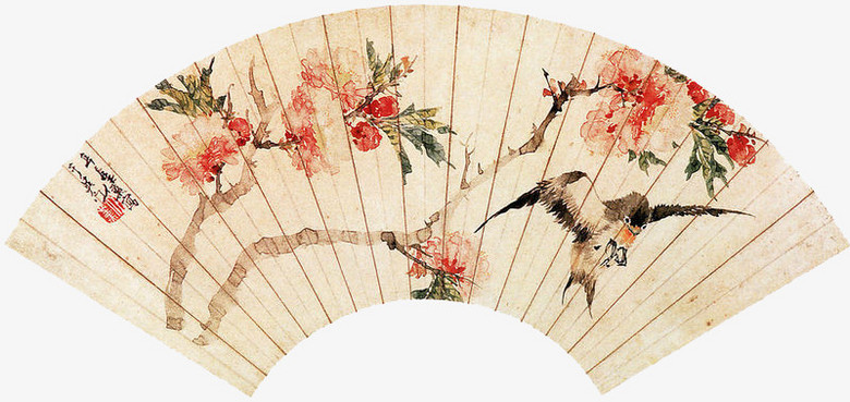 设计了扇子,花朵,整体呈现中国风