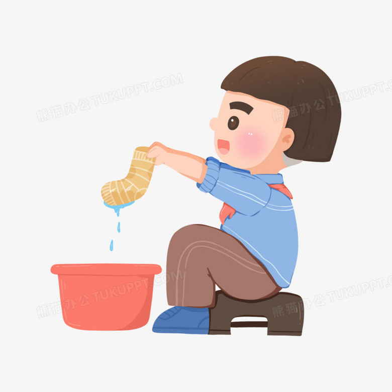 卡通男生洗袜子洗干净讲卫生素材
