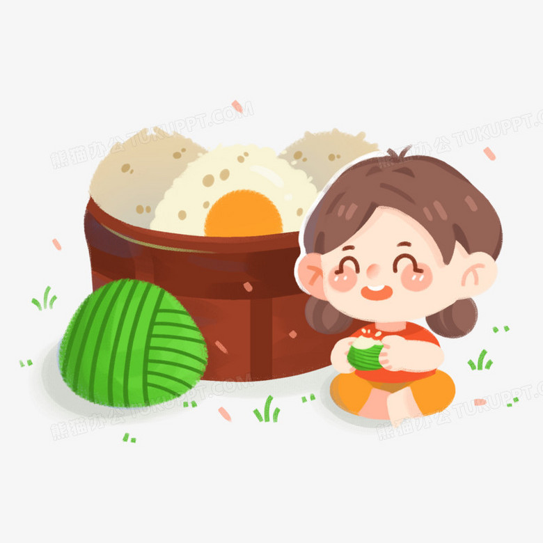 卡通可爱小女孩吃粽子免抠元素插画元素