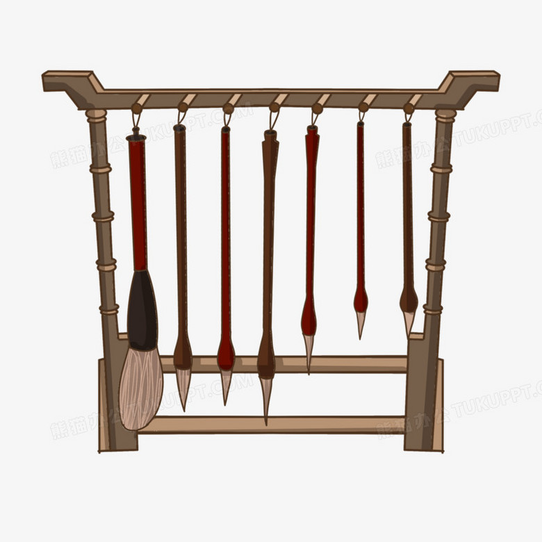 卡通手绘免抠毛笔架素材