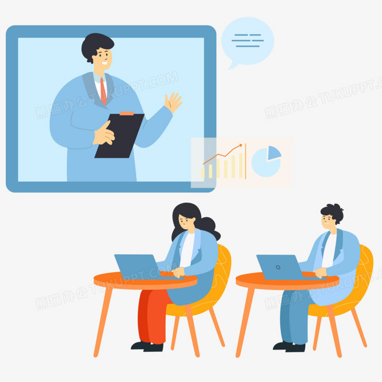 手绘居家防疫学生上网课免抠素材