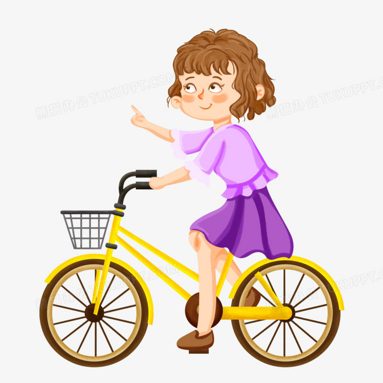 卡通女生骑单车免抠元素