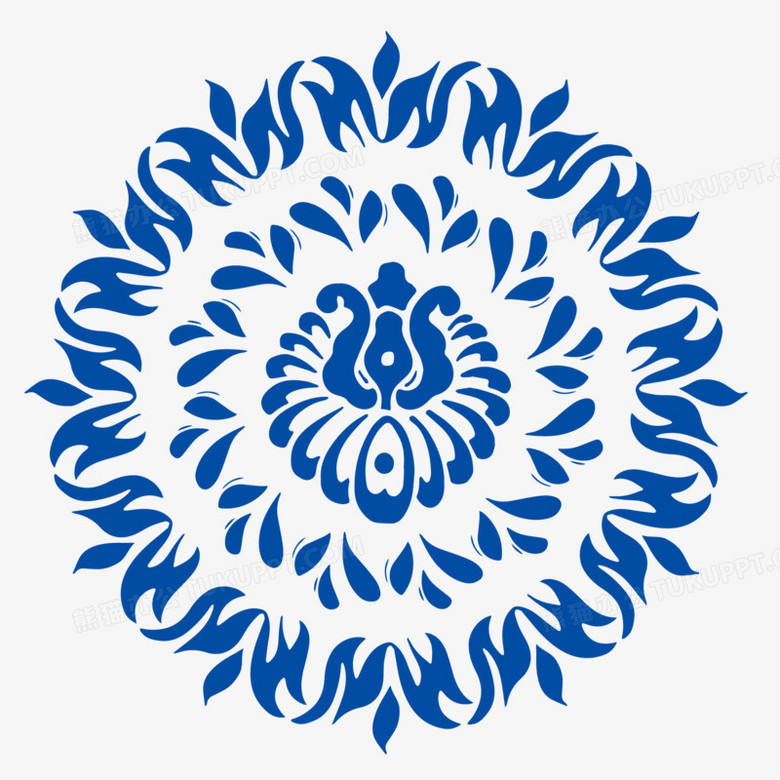 手绘青花瓷中式花纹免抠元素