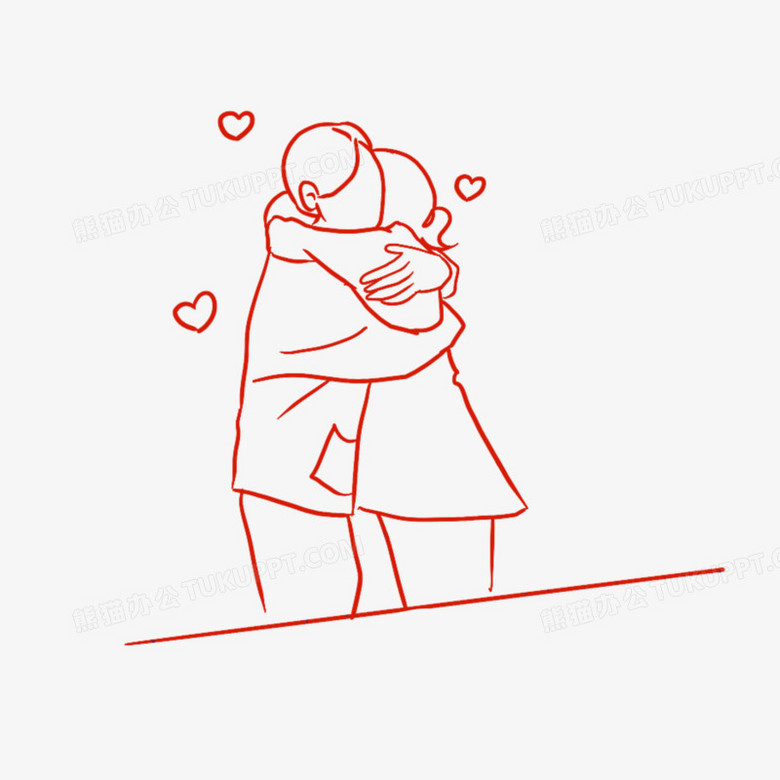 手绘线条线稿孩子拥抱父母素材