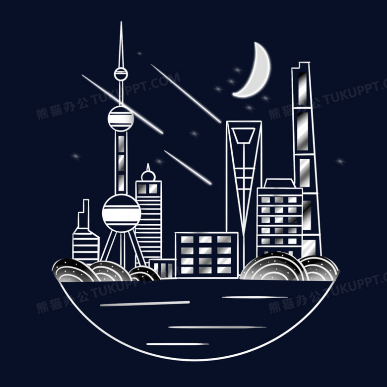 手绘创意伤害城市剪影线条素材