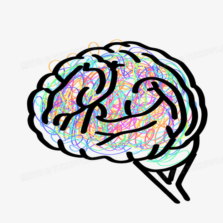 手绘大脑一团糟元素