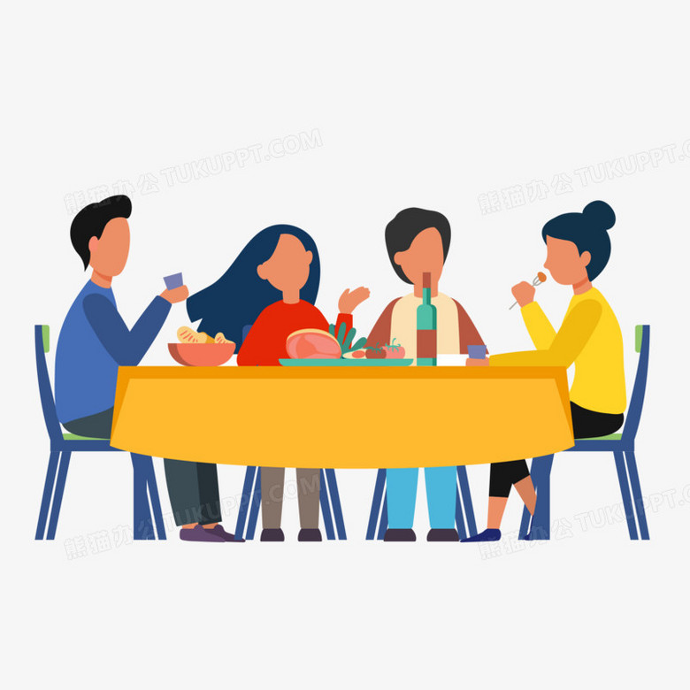 矢量卡通饭局吃饭场景素材